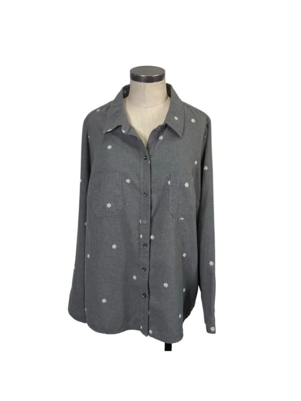 Torrid Womens Taylor Daisy Embroidered Button Front Shirt 1 (1X) Gray 12444568